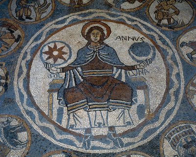 Mosaikgulv, der viser årets måneder af Unknown artist