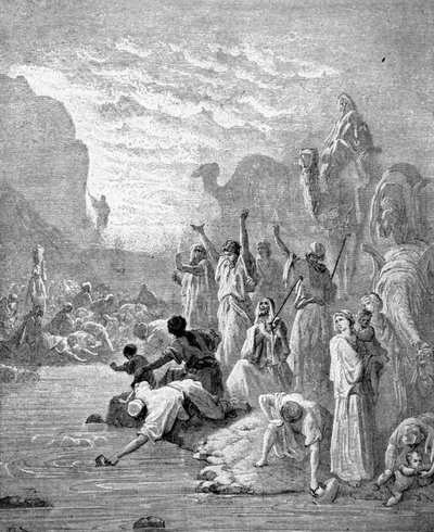 Moses får vand til at strømme ud af klippen. af Unknown artist