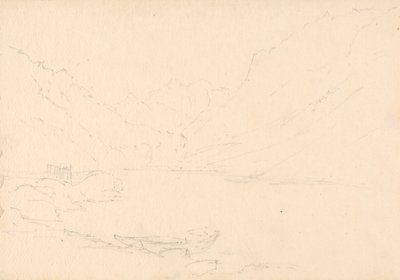 Bjerglandskab og sø af Unknown artist