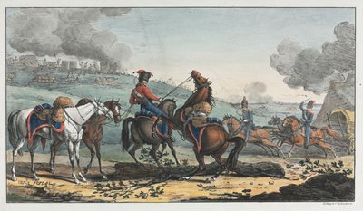 Beridet artillerist, der leder tre heste af Unknown artist