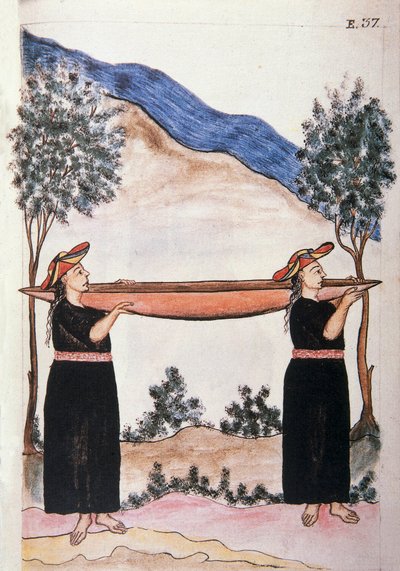 Moyobamba-indianere iført deres kano, fra bogen "Trujillo del Peru" eller "Codex Martinez Companion", af Baltazar Martinez Companion og Bujanda, biskop af Trujillo (1782-1785) af Unknown artist