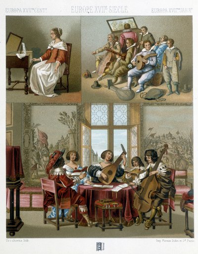 Musik i Europa i det 17. århundrede - i "" Le costume historique"" af Racinet af Unknown artist