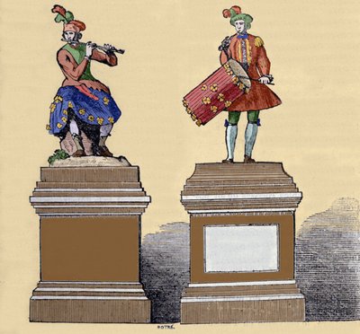 Musikere automater: "" Den traversere fløjtespiller"" (1737) og "" Tambourine player" (1738). De er lavet af Jacques de Vaucanson (1709-1782), fransk ingeniør. af Unknown artist