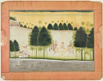 Nanda og de ældste i råd med kohyrderne, fra en Bhagavata Purana af Unknown artist