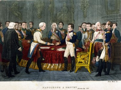 Napoleon I (1769 - 1821) mødte Alexander I i Erfurt i 1808. af Unknown artist