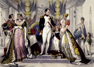 Napoleondynasti fra 1804 til 1815. Josephine, Napoleon I, konge af Rom, Mary Louise. Indgravering af det 19. århundrede. af Unknown artist