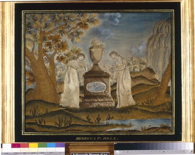 Håndarbejde sørgebillede (silketråde, broderet) af Unknown artist