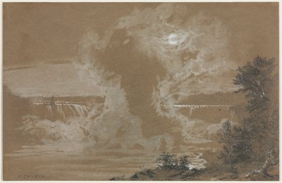 Niagara Falls ved Moonlight af Unknown artist
