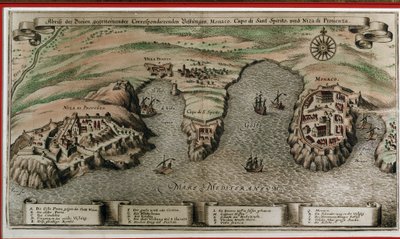 Nice, Villefranche og Monaco i det 17. århundrede (geografisk decoupe) af Unknown artist