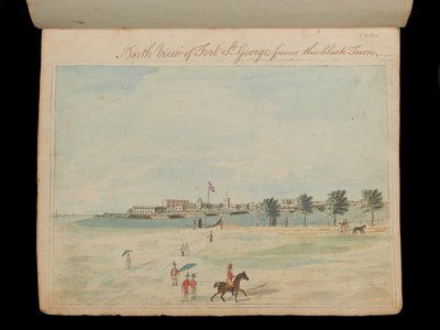 Nordlig udsigt over Fort St. George mod den sorte by, ca. 1800 (akvarel) af Unknown artist