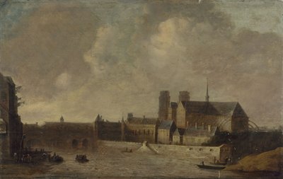 Notre-Dame og ærkebispens palads, set fra Quai de la Tournelle, ca. 1640, nuværende 4. arrondissement, mellem 1635 og 1645 (olie på træ) af Unknown artist