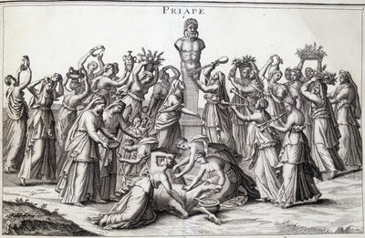 Tilbud fremsat af kvinder til guden Priape (Priapos), den asiatiske gud for fecondite, som kom til Grækenland. Sted for tilbedelse af Lampsaque. af Unknown artist