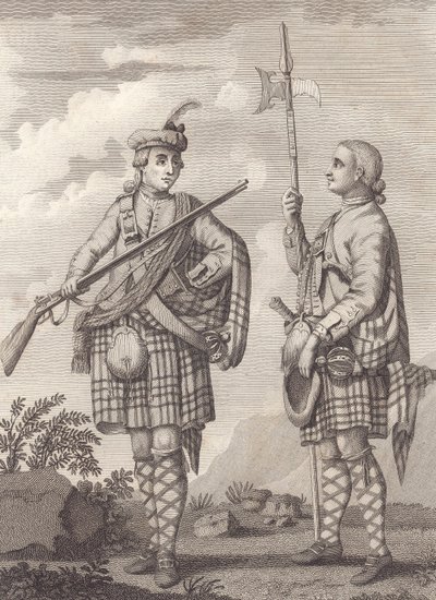 Officer (venstre) og sergent for 42nd Highlanders—the Black Watch—c.1750 (gravering) af Unknown artist