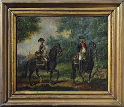Officer og soldat ved Mestre de Camps-regimentet i 1790, slutningen af det attende århundrede (olie på lærred) af Unknown artist