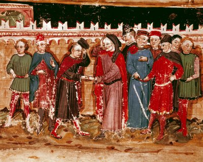 Embedsmænd fra Miniature-gabellen fra manuskriptet (Ms. H V-5) "Codex de Privileges"" af Unknown artist