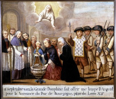 Den 8. september 1682 tilbød den store delfin en sølvlampe til fødslen af hertugen af Bourgogne (Louis de France) af Unknown artist