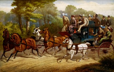 På vej til derbyet. Fiacre og omnibus trukket af heste, der skal til derby af Unknown artist