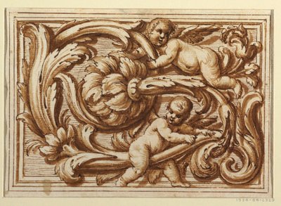 Et af et sæt designs til en titelside og dekoration af et vandret panel af Unknown artist