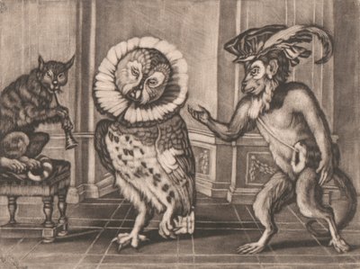 Owl, Monkey and Cat fra Mezzotintoes af Smith, Vol. III af Unknown artist