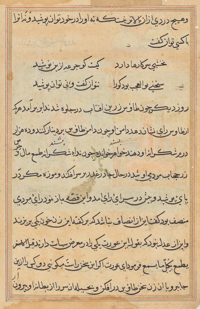Side fra Tales of a Parrot (Tuti-nama): tekstside af Unknown artist