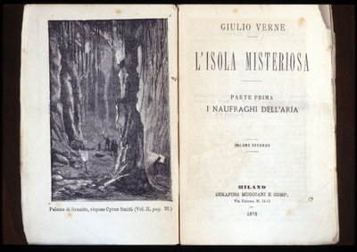 Side af en italiensk udgave af "Den mystiske ø" af Jules Verne. 1878. Milano. af Unknown artist