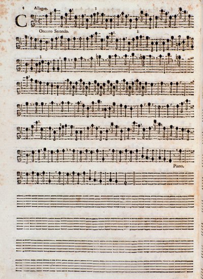 Side med partitur af "" Concerti a cinque, Op. 5"" af Tomaso Albinoni af Unknown artist