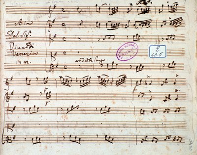 Side med partitur af Extinguish I would like air in Griselda opera af Antonio Vivaldi af Unknown artist