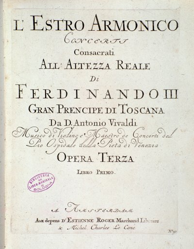 Side med partitur af The Harmonic Star, Op 3 (Harmonic Inspiration) af Antonio Vivaldi af Unknown artist