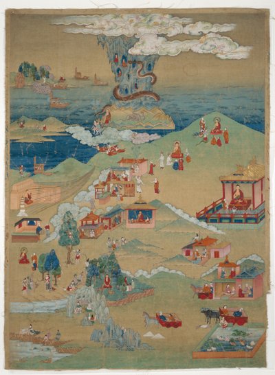 Malet banner (thangka) af fem moralske fortællinger fra Avadana Kalpalata Jataka af Unknown artist