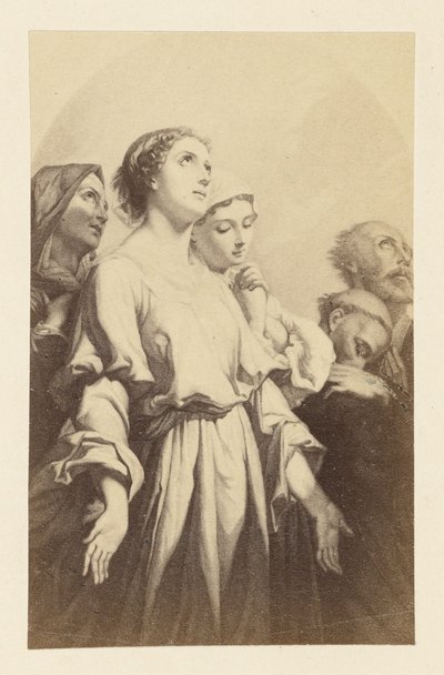 [Maleri af kvinde med håndfladerne opad]. af Unknown artist