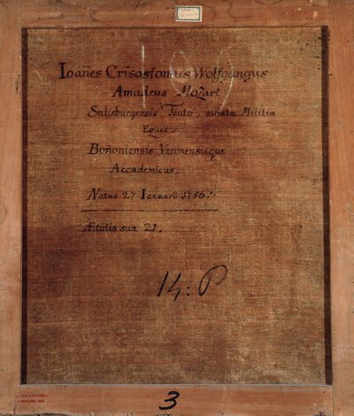 Maleri bagside med portræt af Mozart i en alder af 21 af Unknown artist