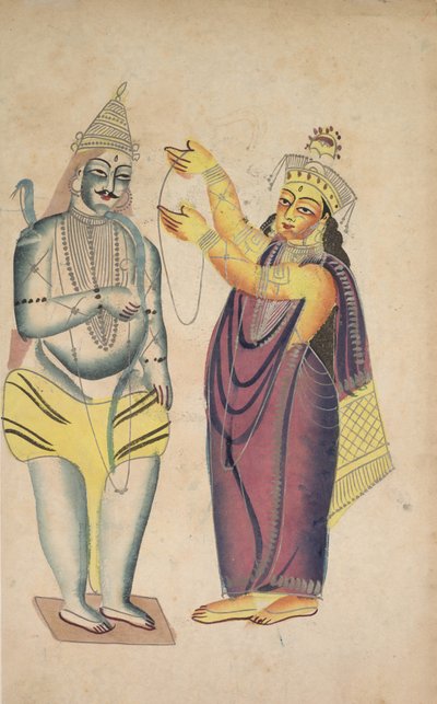 Parivati placerer en bryllupskrans på Shiva (verso) af Unknown artist