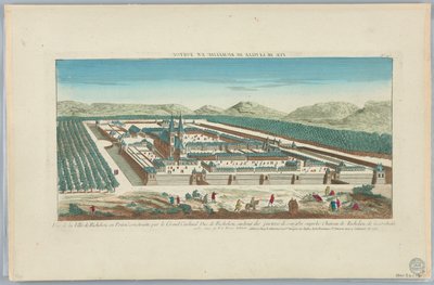 Peep-show, udsigt over byen Richelieu i Poitou bygget af storkardinalhertugen af ​​Richelieu, for enden af ​​Parteres de Sougid og Superb Chateau de Richelieu de la Conduitte, nr. 147 af Unknown artist