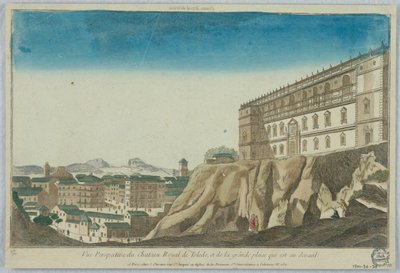 Peep-show, perspektivisk udsigt over det kongelige slot i Toledo og den store plads, der ligger foran af Unknown artist