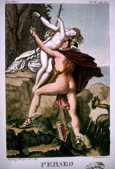 Perseus befrier Andromeda - i Mythological Dictionary af Unknown artist