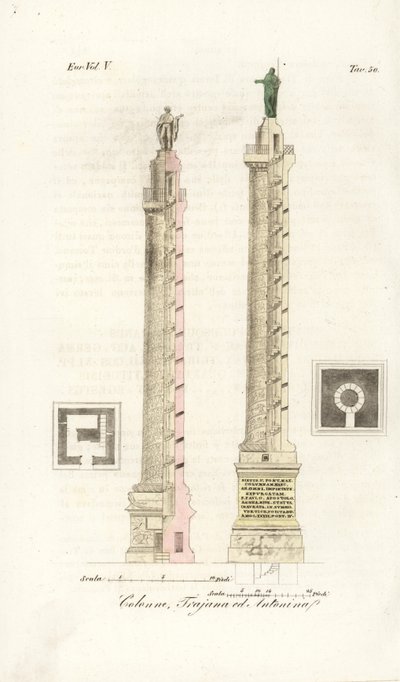 Plan and elevation of Trajan ?s Column and the Column of Marcus Aureliusdani af Unknown artist
