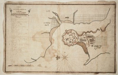 Plan over byen og fæstningen Gariah, ca. 1755 (blæk, akvarel) af Unknown artist