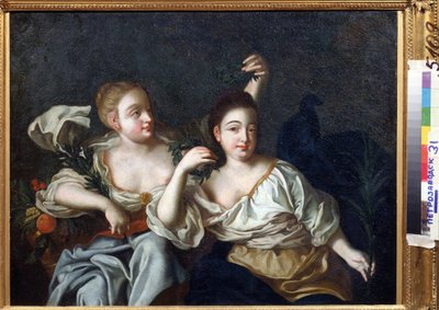 Portræt af kejser Peter den Stores døtre (Portræt af Peter den Stores døtre). Anonymt maleri. Olie på lærred, 69 x 84 cm, begyndelsen af ​​1700-tallet. Statens Kunstmuseum for Republikken Karelen, Petrosavodsk (Republikken Karelen). af Unknown artist
