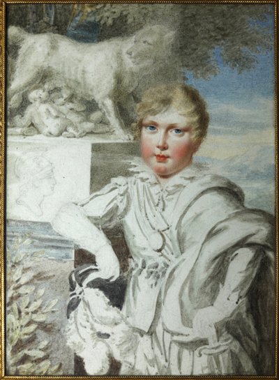 ""Portræt af prins Napoleon Francois Bonaparte (1811-1832) som et barn"" Portræt af kongen af ​​Rom Napoleon II, hertug af Reichstadt (1811-1832) søn af kejser Napoleon I (1769-1821) - Anonym akvarel rundt omkring Podstanitsky samling af Unknown artist