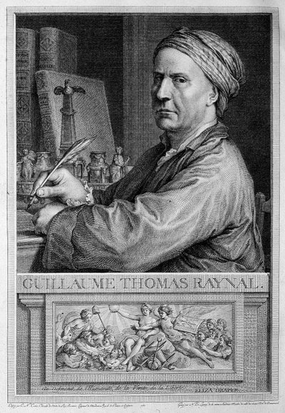 Frontispice-portræt af Raynal - i "" Philosophical and Political History of European Settlements and Trade in the Two Indexes"" af Guillaume Thomas Raynal. af Unknown artist