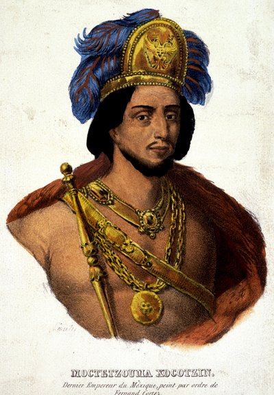 Portræt i buste af Moctezuma (eller Montezuma), sidste kejser af Mexico - ill. 1800-tallet e.Kr. dok. 16. århundrede. af Unknown artist