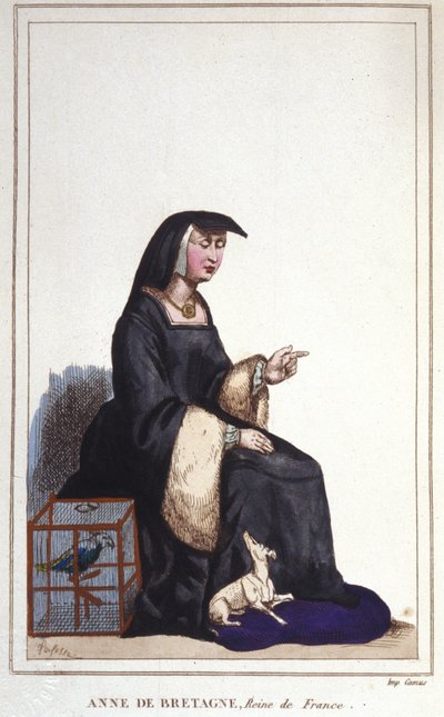 Portræt af Anne af Bretagne (1476-1514), dronning af Frankrig, hustru til Charles VIII og derefter Ludvig XII. Indgraveret fra 1830 af Unknown artist