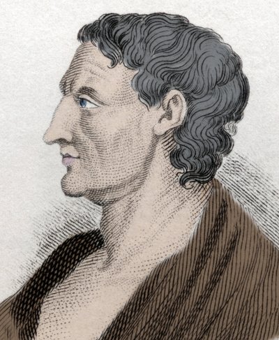 Portræt af Aristoteles kendt som stagiriten, på græsk Aristoteles græsk filosof (384 f.Kr. til 322 f.Kr.). Indgravering af det 19. århundrede. af Unknown artist