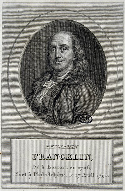 Portræt af Benjamin Franklin, amerikansk politiker og fysiker (1706-1790) af Unknown artist