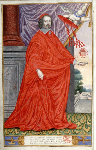 Portræt af kardinal Julius Mazarin (1602-1661). Portræt malet på vellum i Jean Puget de La Serre, Panegyric of the Illustrious Men of Our Time. 1655 af Unknown artist