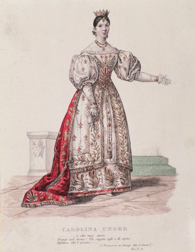 Portræt af Caroline Ungher (Unger) optrædende i I Normanni a Parigi (gravering) af Unknown artist