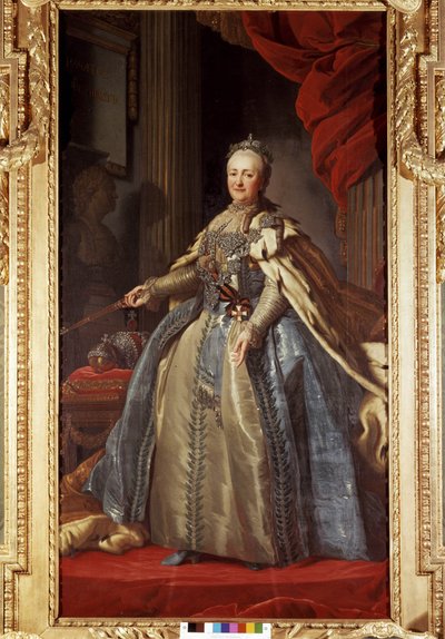 Portræt af Catherine II (1729-1796), imperator af Rusland, bevaret på Drottingholm Slot i Stockholm. af Unknown artist
