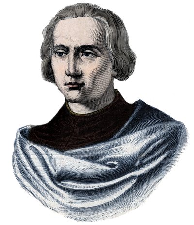 Portræt af Christopher Columbus (Christopher Columbus, Cristoforo Colombo, Cristobal Colon) (1451-1506) Indgravering af det 19. århundrede af Unknown artist