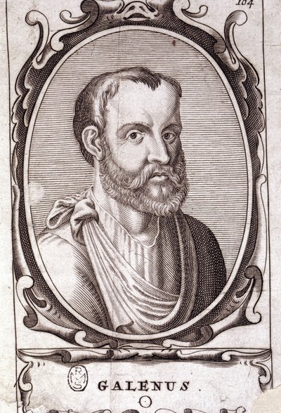 Portræt af Claudius Gallienus (Claudius Galenus eller Claudius Galenus eller Claudius Galenus eller Galen, v. 131 - v. 201), græsk læge. 1700-tals stik. af Unknown artist
