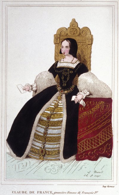 Portræt af Claude de France (1499 - 1524) kone til Francois 1., kongen af Frankrig. Gravering af 1830 af Unknown artist